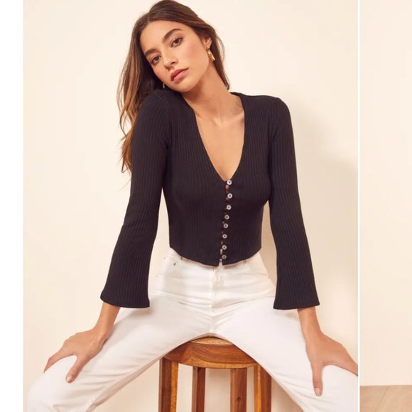 REFORMATION Gellar Knit Top in Robin Egg Blue - Picture 6 of 6